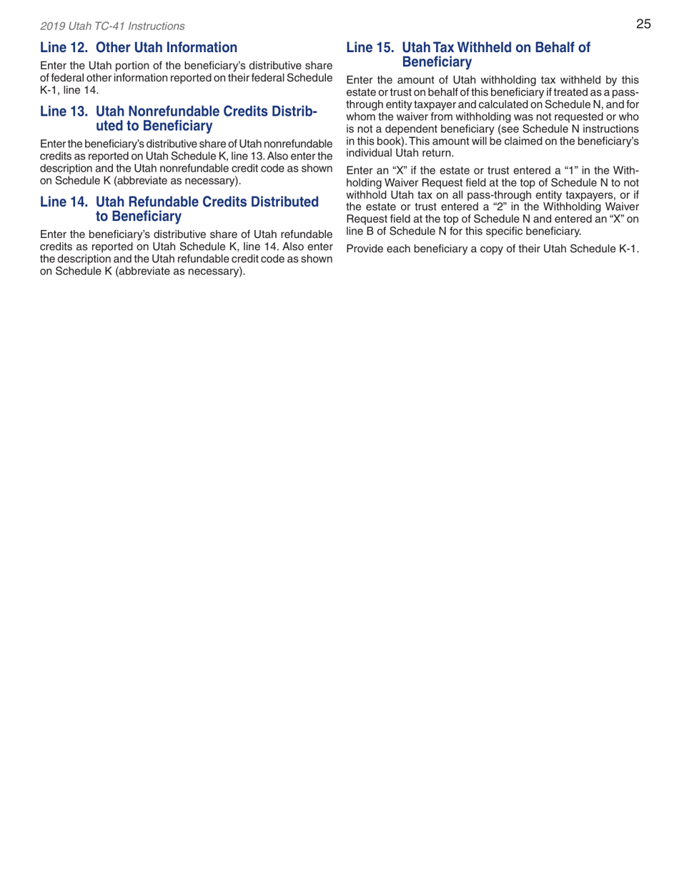 Instructions for Form TC-41 Utah Fiduciary Income Tax Return - Utah, Page 27
