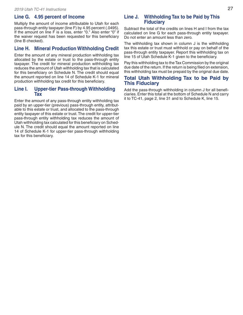Instructions for Form TC-41 Utah Fiduciary Income Tax Return - Utah, Page 29