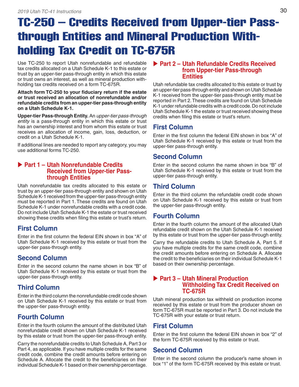Instructions for Form TC-41 Utah Fiduciary Income Tax Return - Utah, Page 32