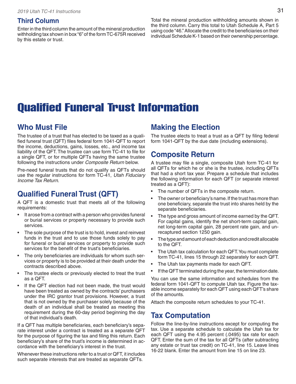 Instructions for Form TC-41 Utah Fiduciary Income Tax Return - Utah, Page 33