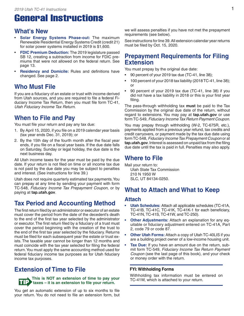 Instructions for Form TC-41 Utah Fiduciary Income Tax Return - Utah, Page 3