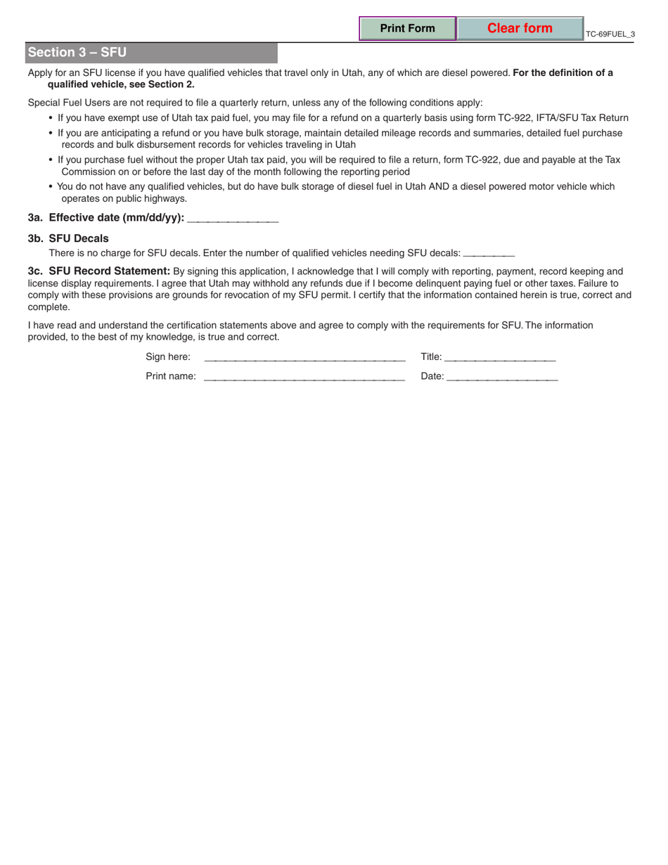 Form TC-69 Schedule FUEL Fuel Tax Types - Utah, Page 3