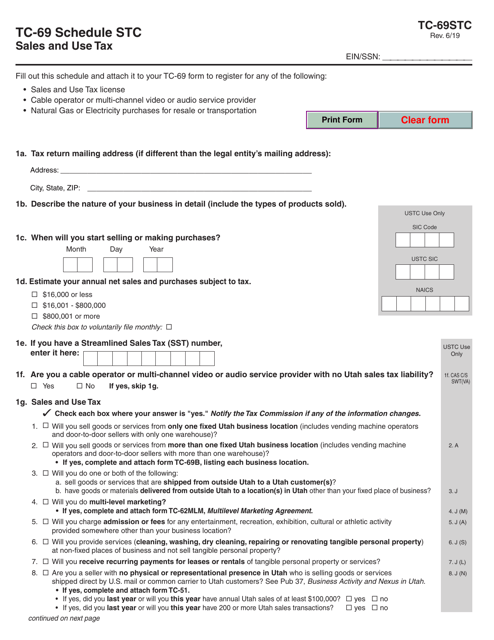 Form TC-69 Schedule STC  Printable Pdf