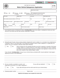 Form TC-303 Motor Vehicle Salesperson Application - Utah