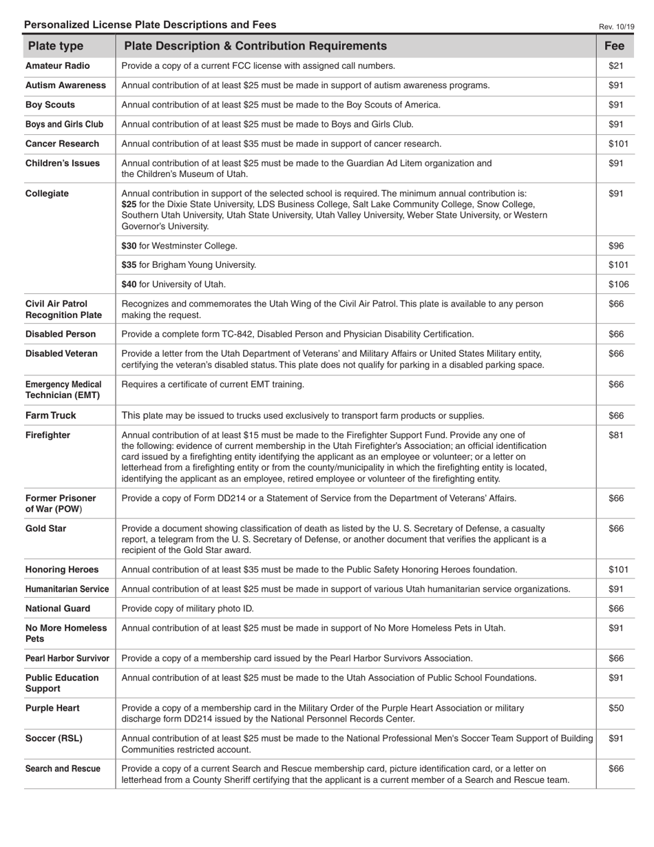 Form TC-817 Application for Personalized Plates and Replacement of Existing Personalized Plates - Utah, Page 2