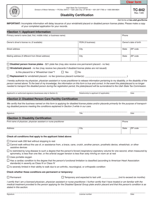 Form TC-842  Printable Pdf