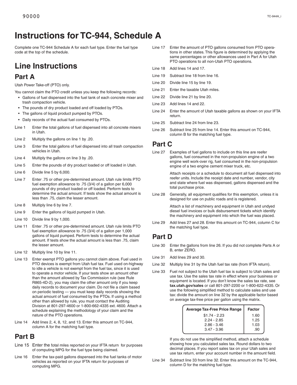 Form TC-944 Schedule A Refund: Non-utah Based Carrier Exempt Fuel Detail - Utah, Page 2