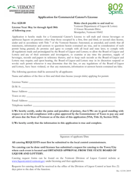 Document preview: Application for Commercial Caterer's License - Vermont