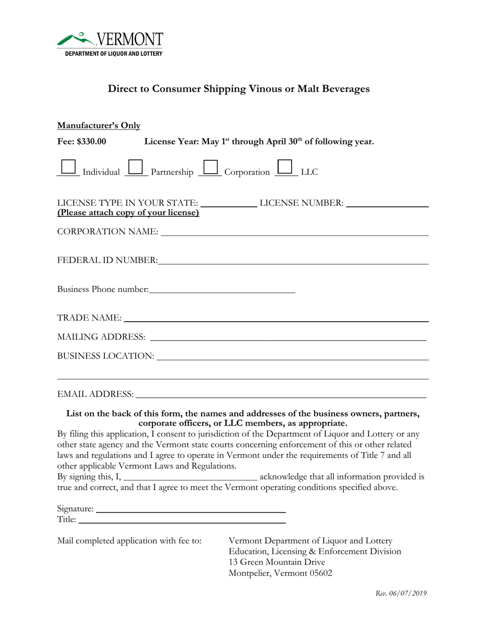 Direct to Consumer Shipping Vinous or Malt Beverages - Vermont, Page 3