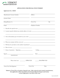 Document preview: Application for Special Event Permit - Vermont