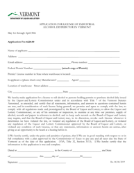 Document preview: Application for License of Industrial Alcohol Distributor in Vermont - Vermont