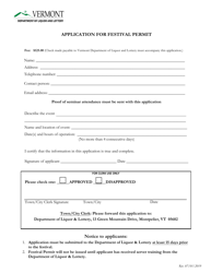 Application for Festival Permit - Vermont