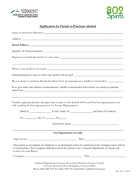 Application for Permit to Purchase Alcohol - Vermont