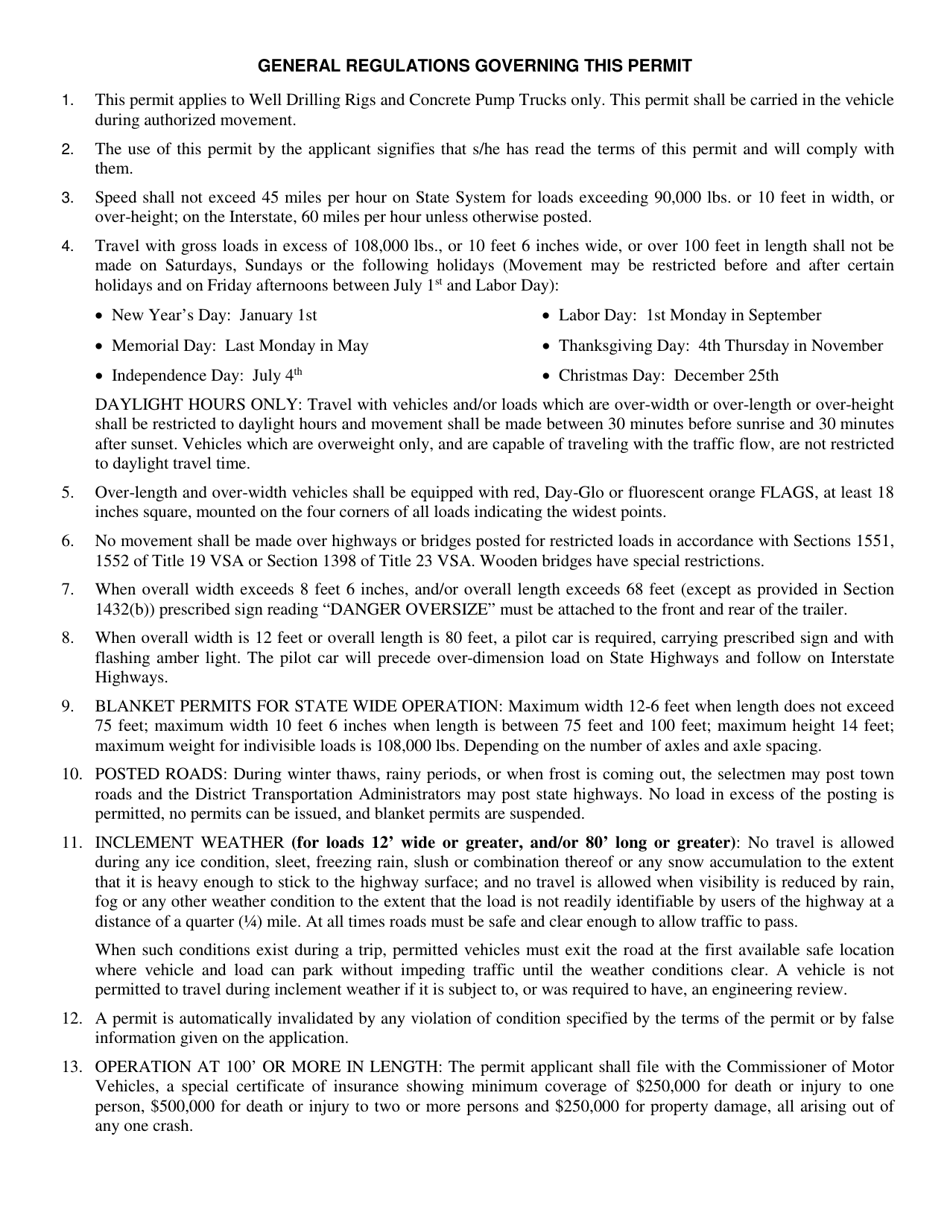 Form CVO-103 Blanket Permit Application for Special Purpose Vehicles - Vermont, Page 2