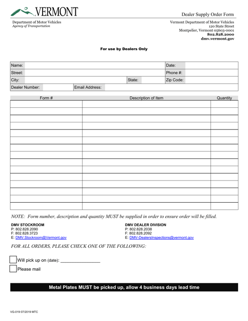 Form VG-019  Printable Pdf