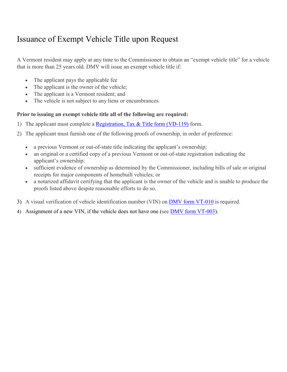 Form VT-025 Affidavit for Exempt Title - Vermont, Page 2
