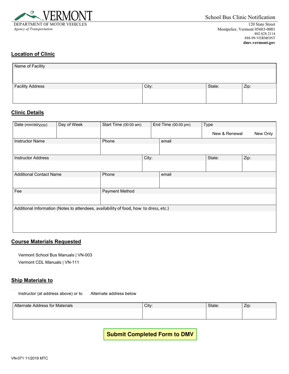 Form VN-071 - Fill Out, Sign Online and Download Fillable PDF, Vermont ...