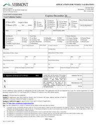 Document preview: Form VD-113 Application for Vessel Validation - Vermont