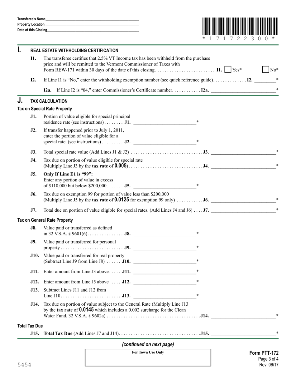 VT Form PTT-172 Vermont Property Transfer Tax Return - Vermont, Page 3