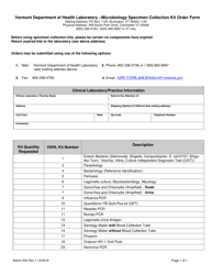 Form Admin502 &quot;Microbiology Specimen Collection Kit Order Form&quot; - Vermont
