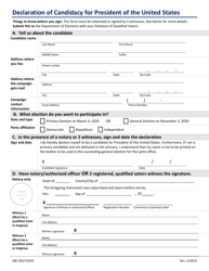 Form SBE-505/520(P) Declaration of Candidacy for President of the United States - Virginia