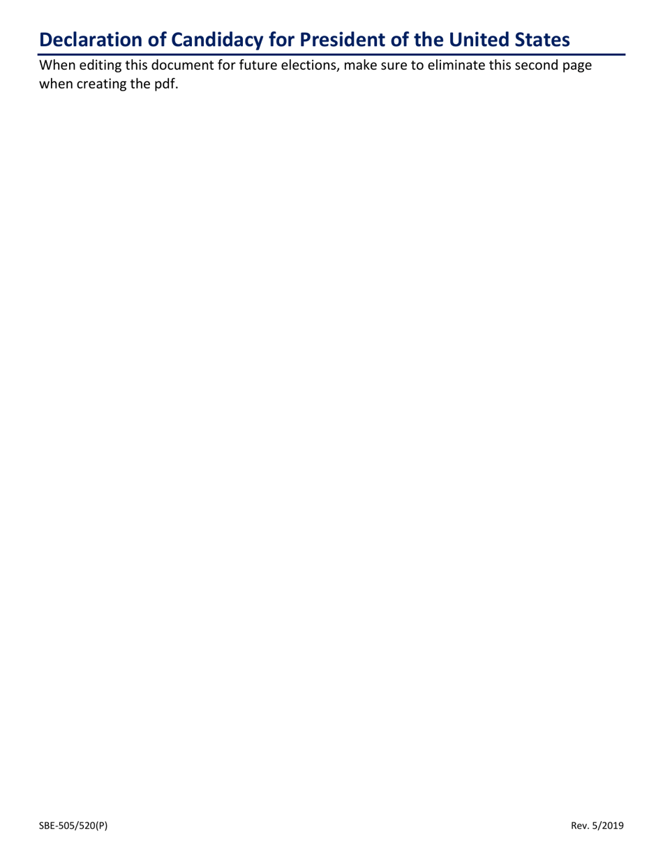 Form SBE-505 / 520(P) Declaration of Candidacy for President of the United States - Virginia, Page 2