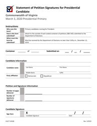 Form ELECT-545(B) &quot;Statement of Petition Signatures for Presidential Candidate&quot; - Virginia, 2020