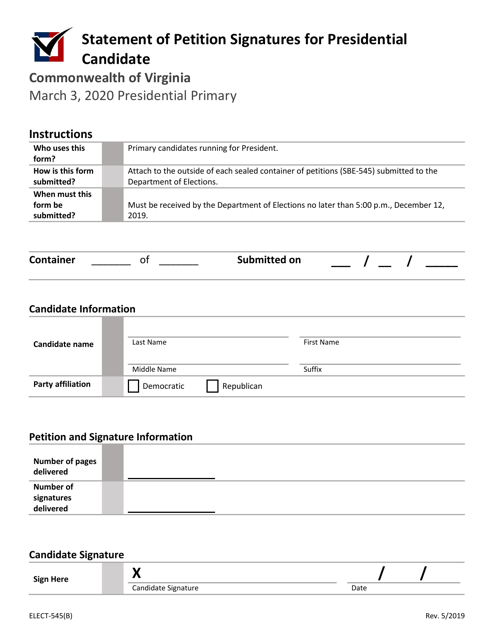 Form ELECT-545(B) 2020 Printable Pdf
