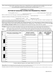 Form SBE-545 &quot;Petition of Qualified Voters for Presidential Primary&quot; - Virginia