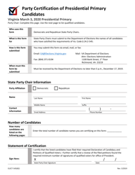 Form ELECT-545(B2) Party Certification of Presidential Primary Candidates - Virginia