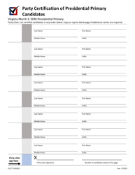 Form ELECT-545(B2) Party Certification of Presidential Primary Candidates - Virginia, Page 2