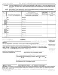 Form ELECT-543(P) Petition of Qualified Voters for Electors for President and Vice President - Virginia, Page 2