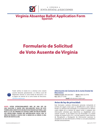 Form SBE-701 &quot;Virginia Absentee Ballot Application Form&quot; - Virginia (English/Spanish)