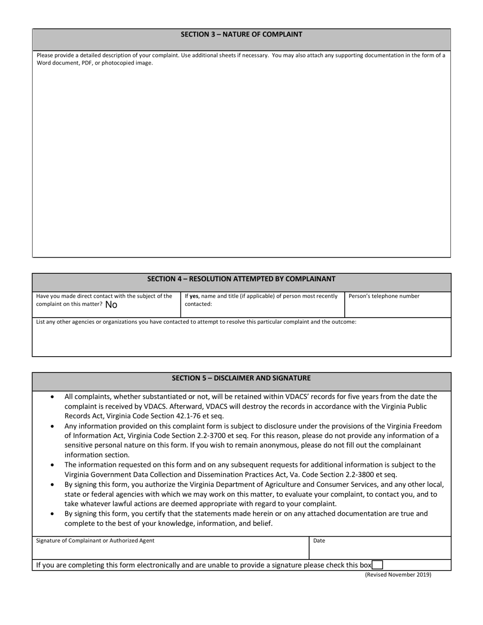 Virginia Complaint Form - Fill Out, Sign Online and Download PDF ...