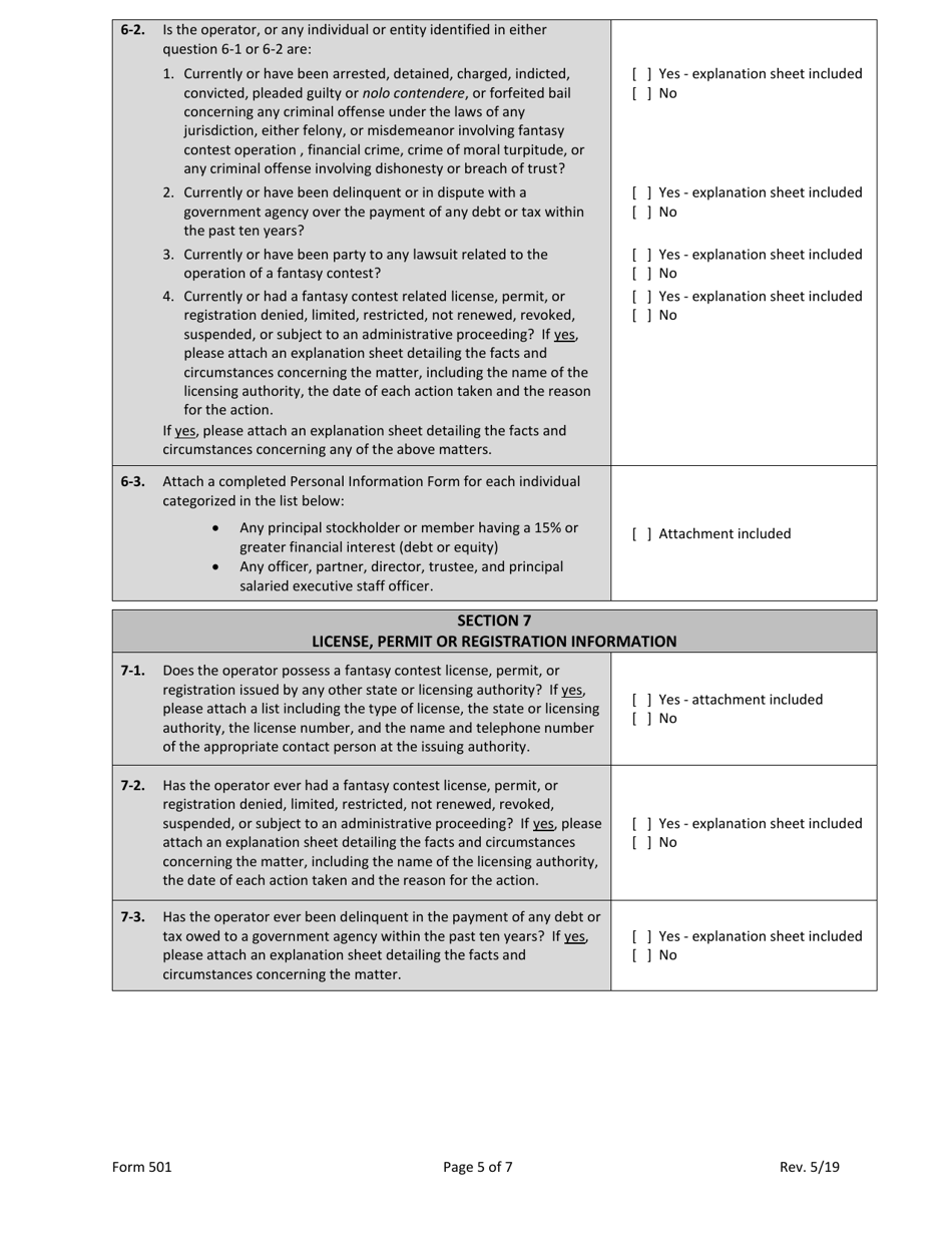 Form 501 Fantasy Contest Operator Registration Application - Virginia, Page 5