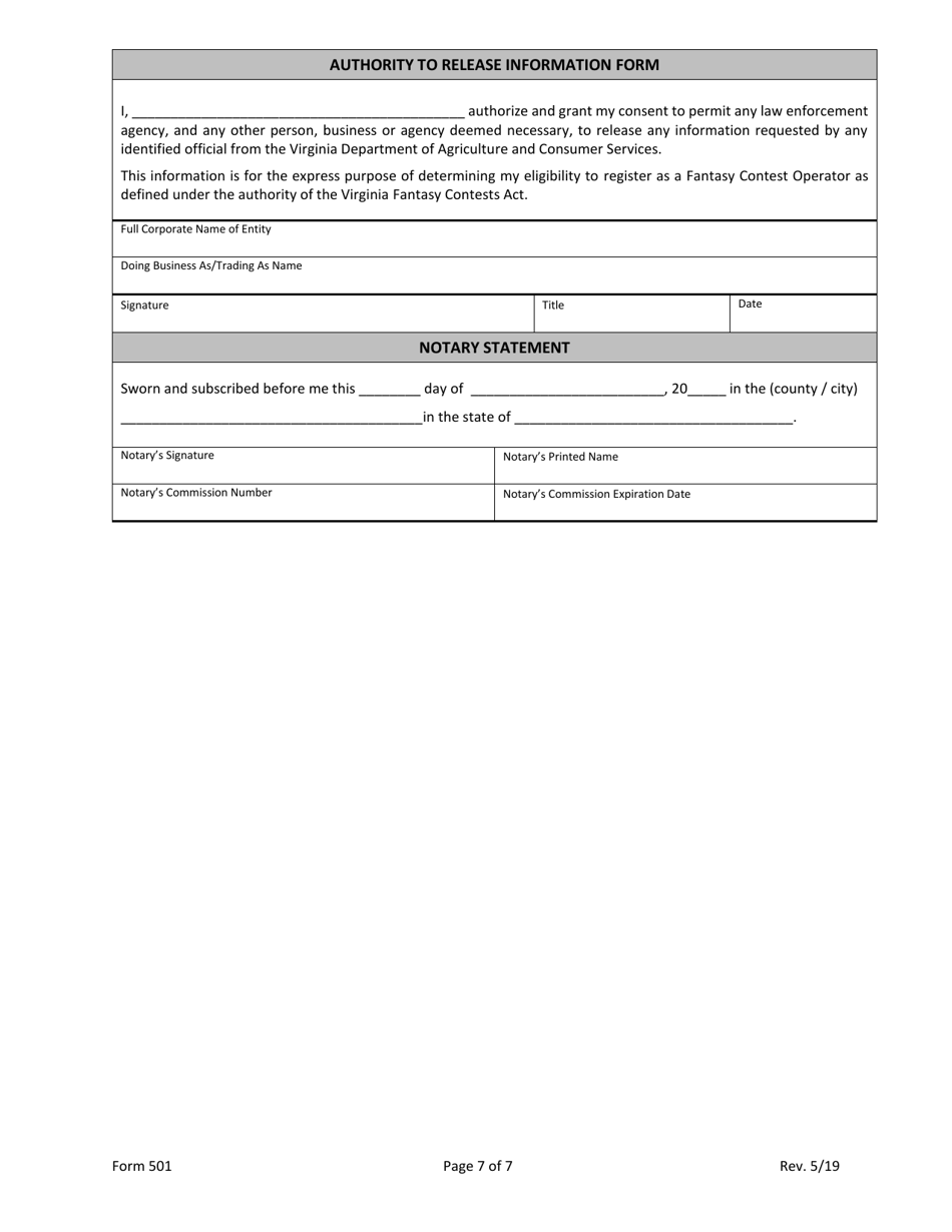Form 501 Fantasy Contest Operator Registration Application - Virginia, Page 7