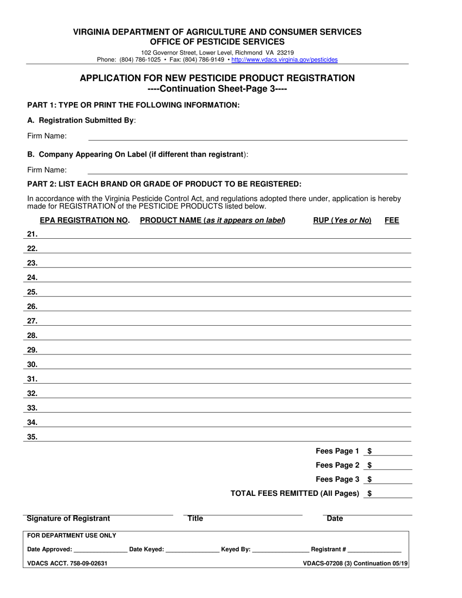Form VDACS07208 Download Printable PDF or Fill Online Application for