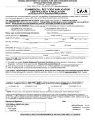 Commercial Pesticide Applicator Certification Application - Virginia