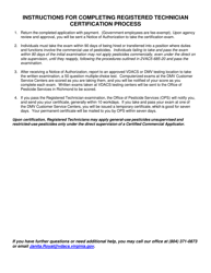 Pesticide Registered Technician Request for Authorization to Take Pesticide Applicator Examination - Virginia, Page 2
