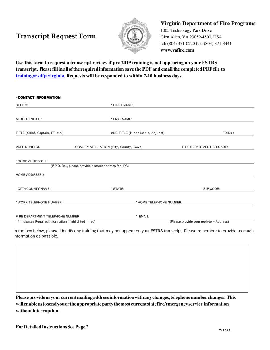 Virginia Transcript Request Form - Fill Out, Sign Online and Download ...