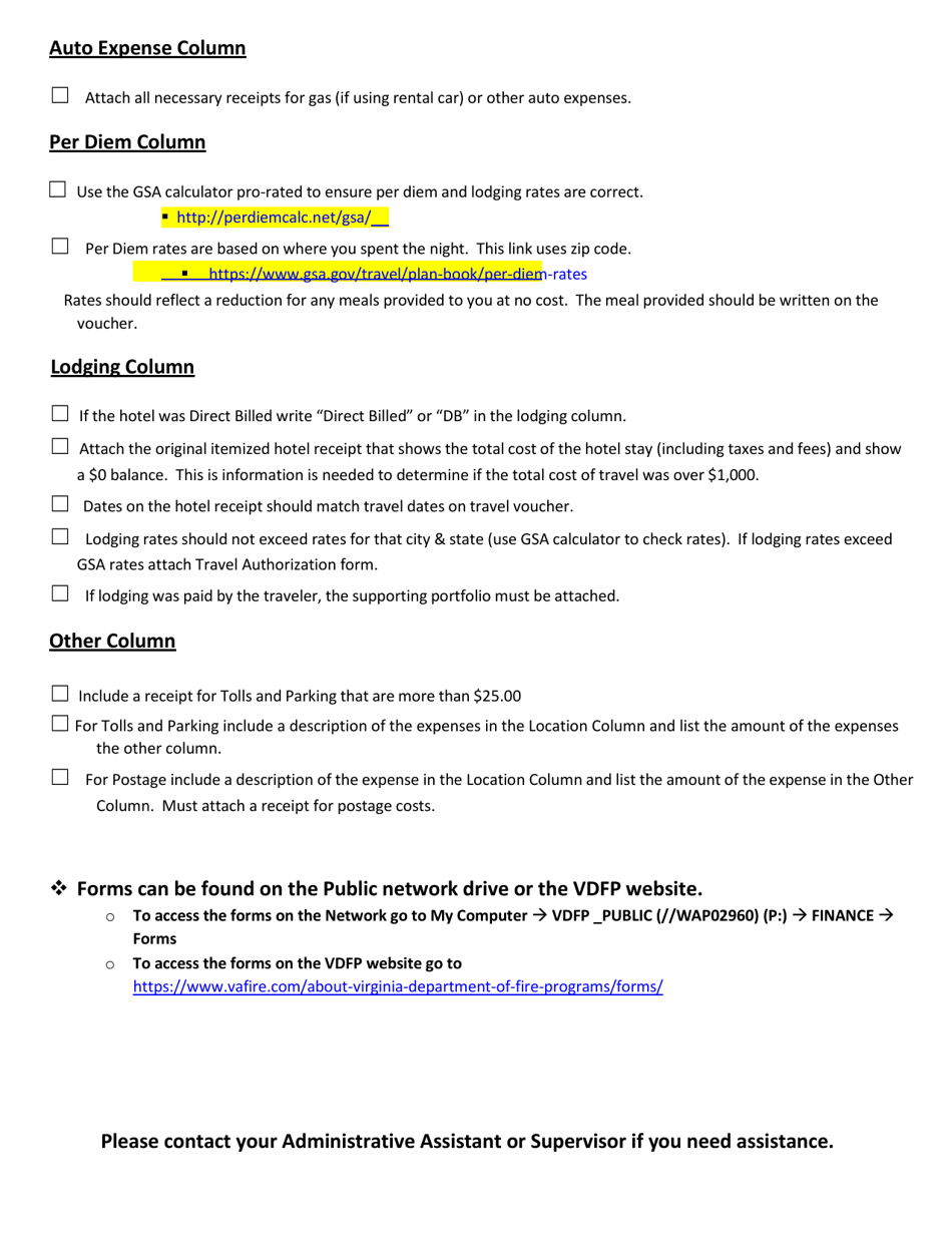 Vdfp Travel Voucher Checklist - Virginia, Page 3
