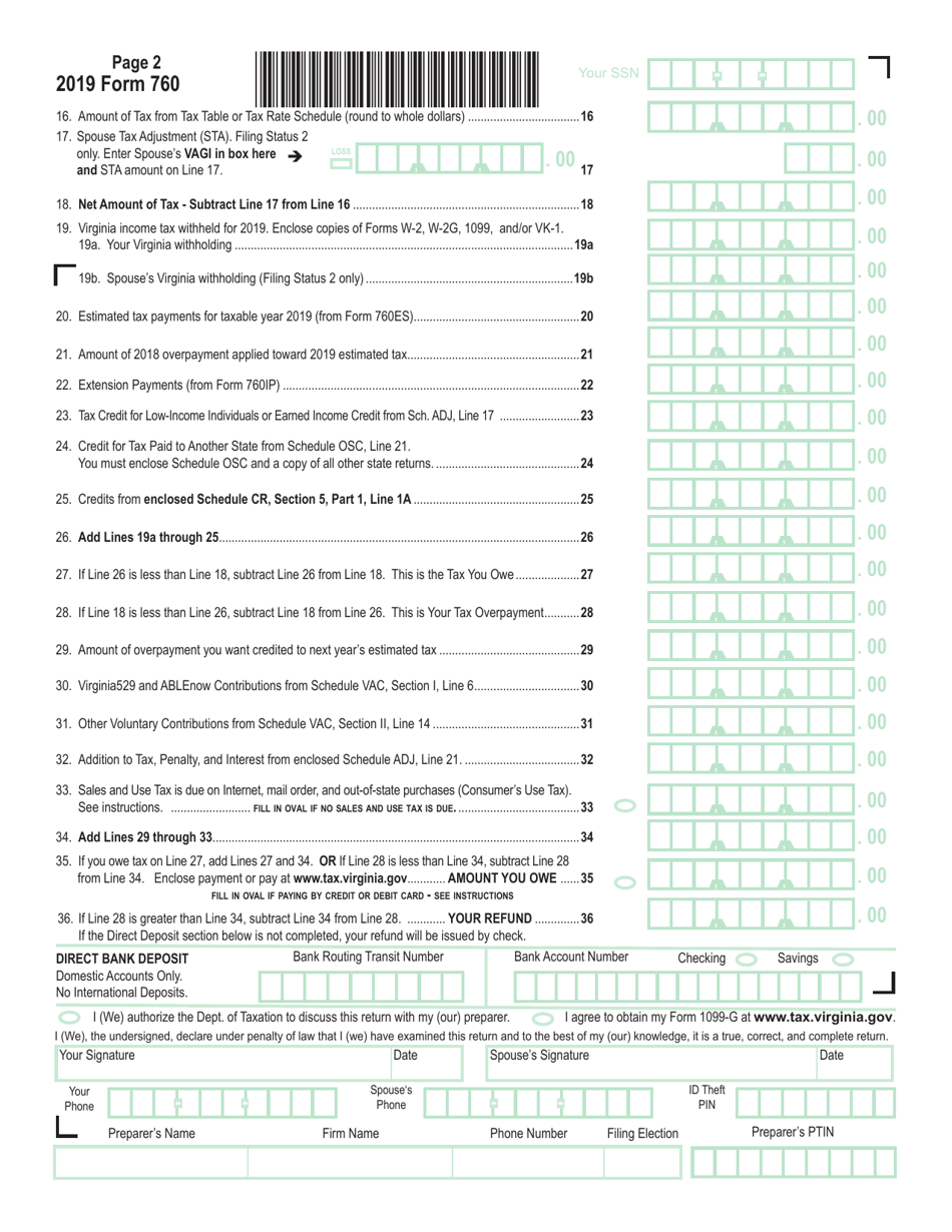 Form 760 2019 Fill Out Sign Online And Download Fillable Pdf Virginia Templateroller