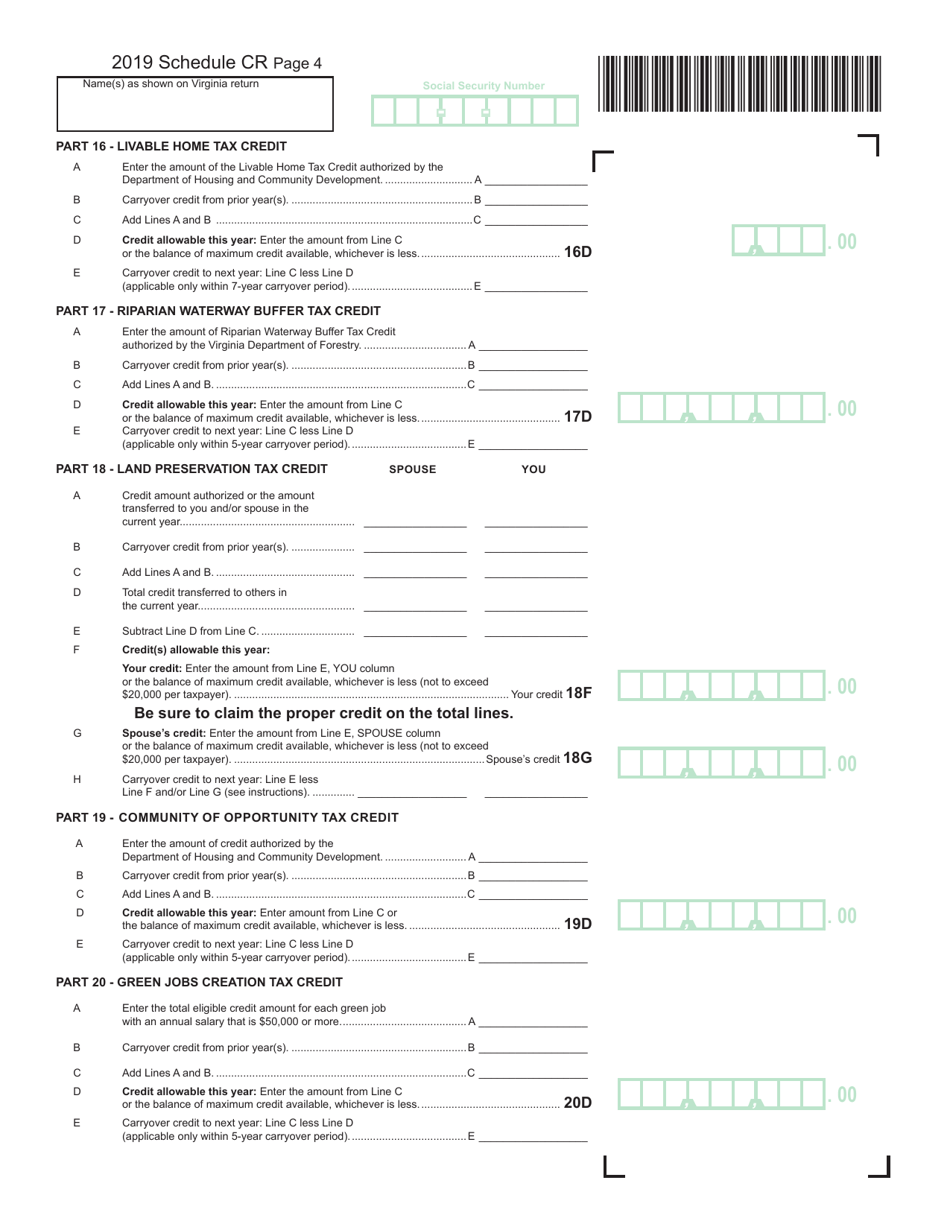 Form 760 (760PY; 763; 765) Schedule CR Credit Computation Schedule - Virginia, Page 4