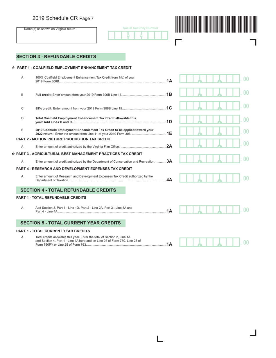 Form 760 (760PY; 763; 765) Schedule CR Credit Computation Schedule - Virginia, Page 7