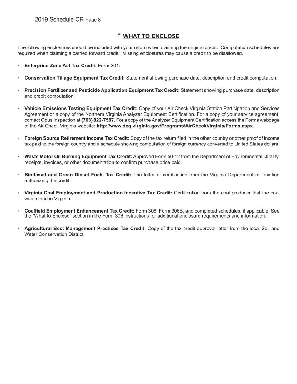 Form 760 (760PY; 763; 765) Schedule CR Credit Computation Schedule - Virginia, Page 8