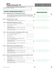 Document preview: Form 760 (760PY; 763; 765) Schedule CR Credit Computation Schedule - Virginia, 2019