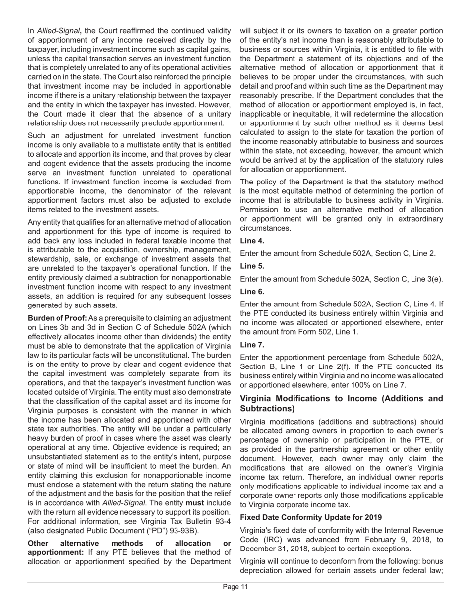Instructions for Form 502 Pass-Through Entity Return of Income and Return of Nonresident Withholding Tax - Virginia, Page 15