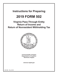 Instructions for Form 502 Pass-Through Entity Return of Income and Return of Nonresident Withholding Tax - Virginia
