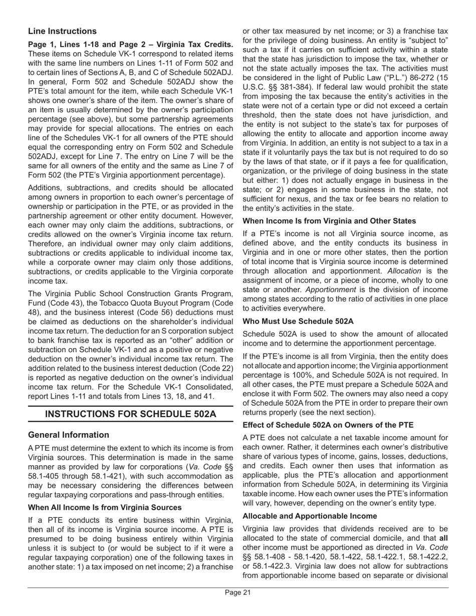 Instructions for Form 502 Pass-Through Entity Return of Income and Return of Nonresident Withholding Tax - Virginia, Page 25