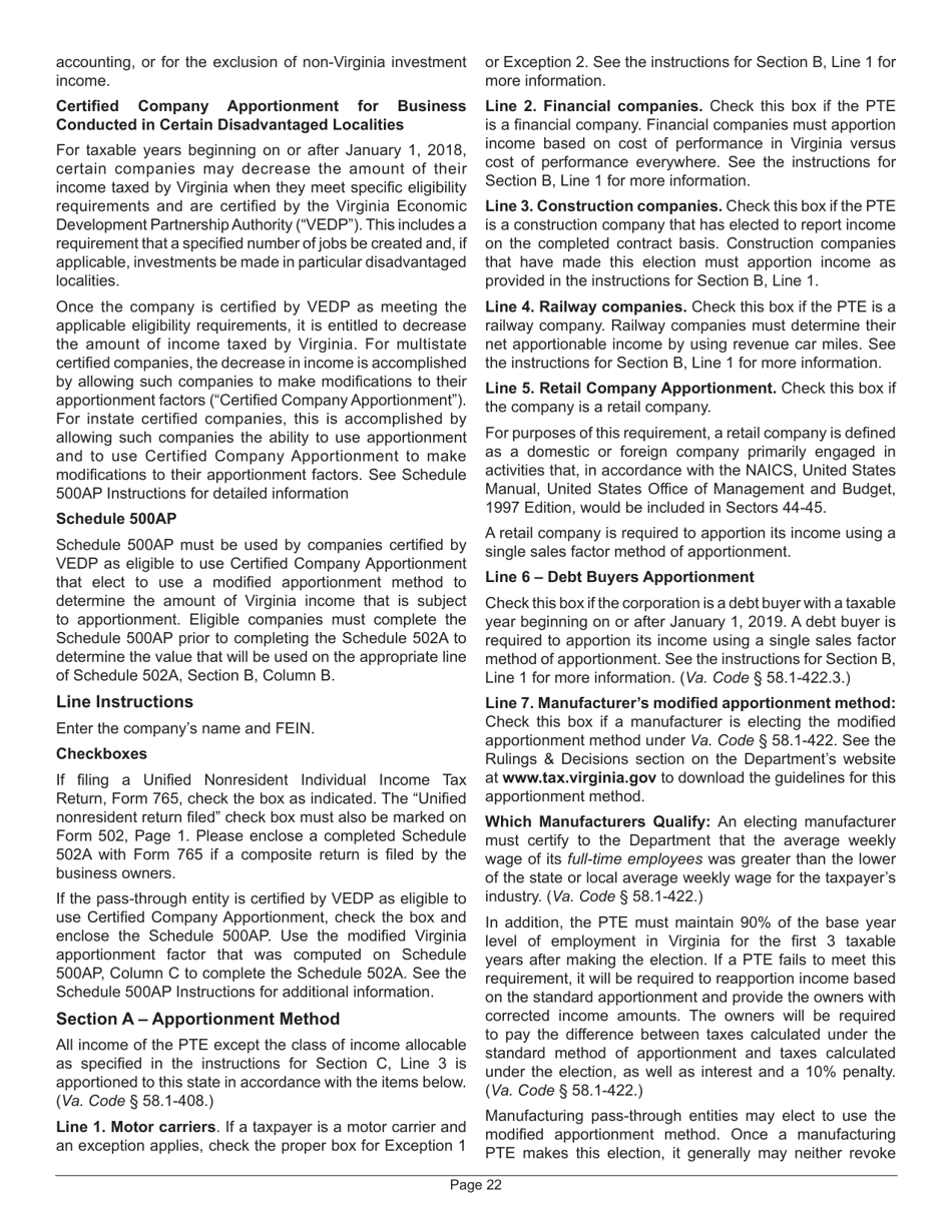 Instructions for Form 502 Pass-Through Entity Return of Income and Return of Nonresident Withholding Tax - Virginia, Page 26